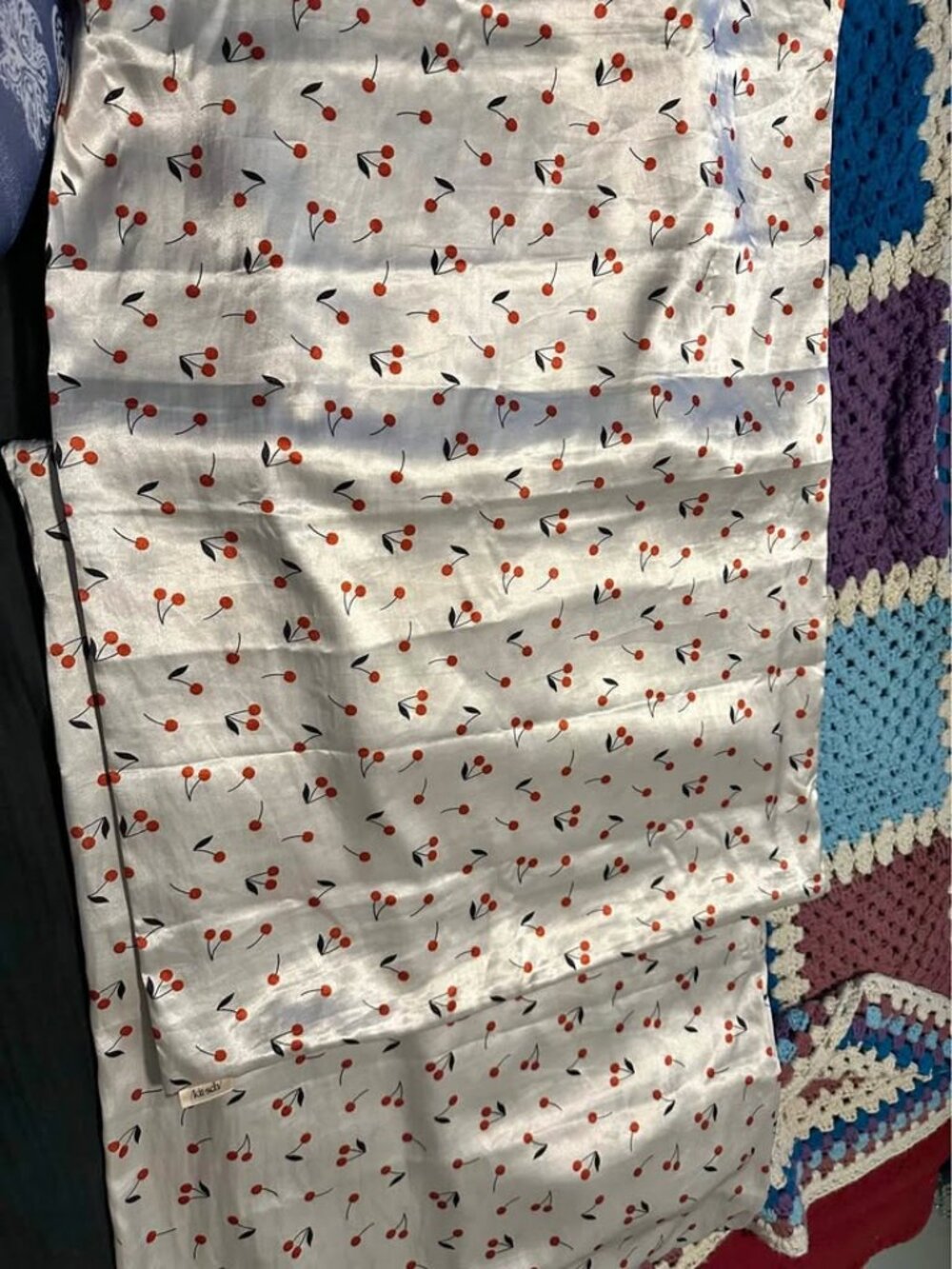 Kitsch Satin Cherry Pillowcase Set of 2 – White & Red Cherry Print